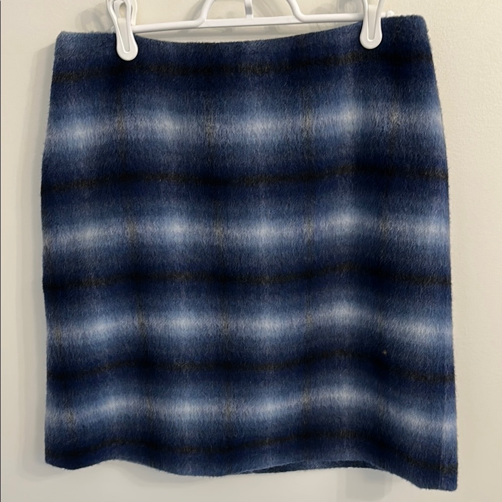 Catherine Malandrino Blue Plaid Wool Skirt